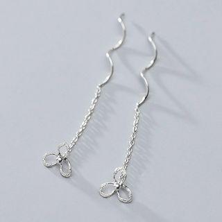 925 Sterling Silver Flower Threader Earring 1 Pair - S925 Silver - As Shown In Figure - One Size
