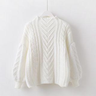 Lantern Sleeve Cable-knit Sweater