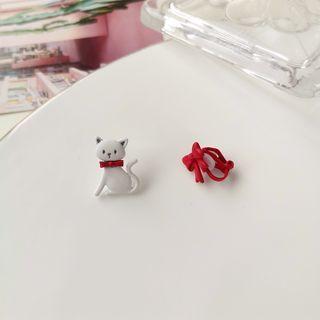 Cat & Bow Asymmetrical Alloy Earring