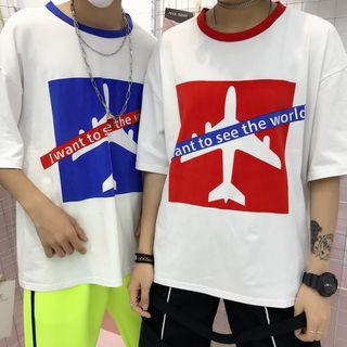 Short-sleeve Airplane Print T-shirt