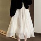 Asymmetrical Hem Mesh Midi A-line Skirt Off-white - One Size