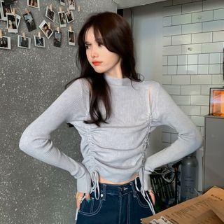 Long-sleeve Cut-out Drawstring Knit Top