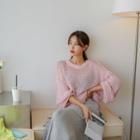 Drop-shoulder Open-knit Sweater