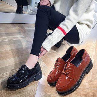 Chunky Heel Faux Patent Leather Shoes
