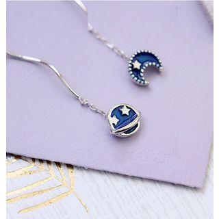 925 Sterling Silver Moon & Star Swirl Dangle Earring 1 Pair - Dark Blue - One Size