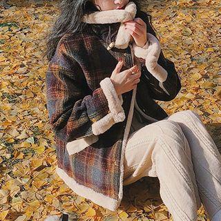Plaid Fleece Snap-buttoned Jacket