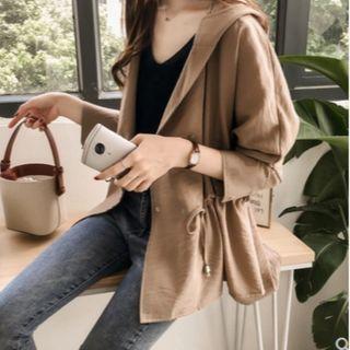 Hooded Drawstring Double-breasted Jacket