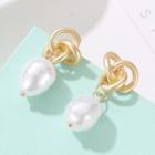 Alloy Knot Faux Pearl Dangle Earring 2571-1 - Gold - One Size