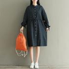 Plaid Drawstring Long-sleeve Dress