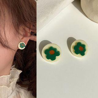 Contrast Color Flower Disc Stud Earring