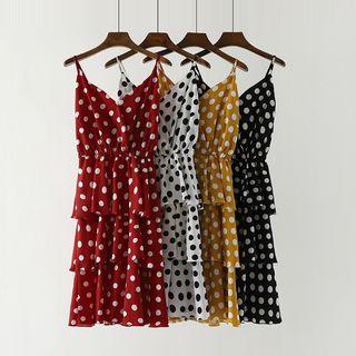 Strappy Dotted Tiered Dress