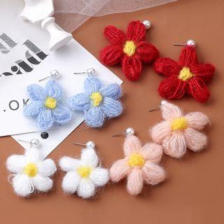 Faux Pearl Yarn Flower Dangle Earring 1 Pair - E21371 - Red - One Size