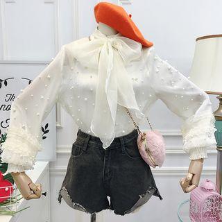Set: Lantern-sleeve Beaded Blouse + Camisole