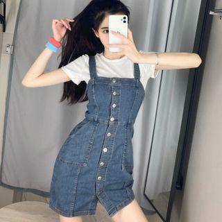 Short-sleeve T-shirt / Sleeveless Denim Dress