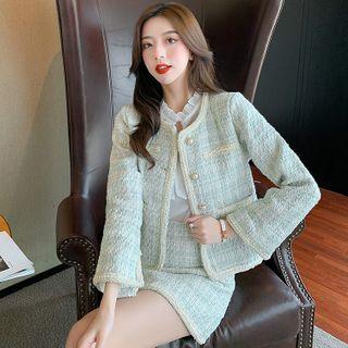 Tweed Button Jacket / A-line Skirt / Set