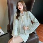 Tweed Button Jacket / A-line Skirt / Set