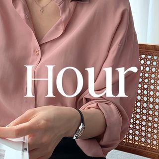 Drop-shoulder Plain Shirt Pink - One Size