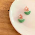 Flower Freshwater Pearl Resin Earring 1 Pair - Silver Needle - Pink & Green - One Size