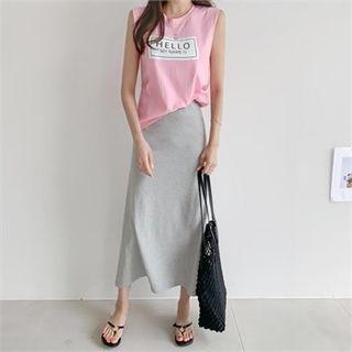 Set: Letter Print Tank Top + Maxi Skirt