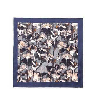 Floral Print Silk Pocket Square Grayish Blue - One Size
