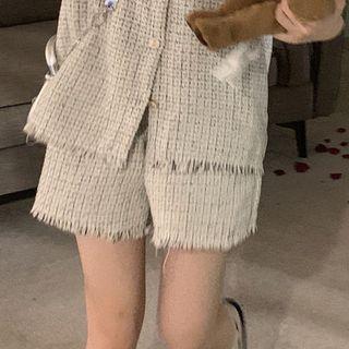 Fringed Trim Tweed Shorts Shorts - Off-white - One Size