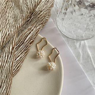 Irregular Hoop Freshwater Pearl Dangle Earring 1 Pair - S925silver Earrings - One Size