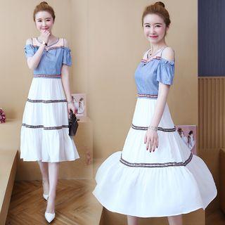 Cold-shoulder Short-sleeve Midi A-line Dress