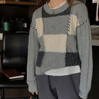 Color Block Paneled Sweater Gray - One Size