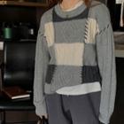 Color Block Paneled Sweater Gray - One Size