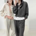 Set: Plain Cropped Zip-up Hoodie + Sweatpants