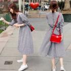 Checked 3/4-sleeve Midi A-line Dress