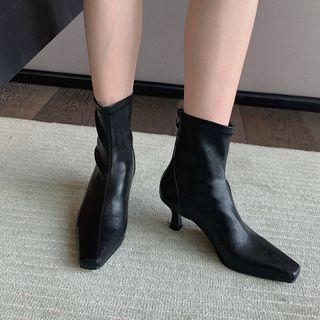 Faux Leather Kitten Heel Short Boots