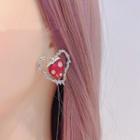Rhinestone Heart Ear Stud 1 Pair - Silver & Red - One Size