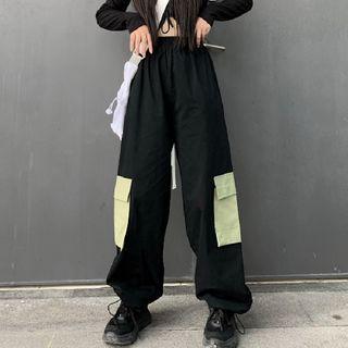 Contrast Side Pocket Drawstring Hem Cargo Pants