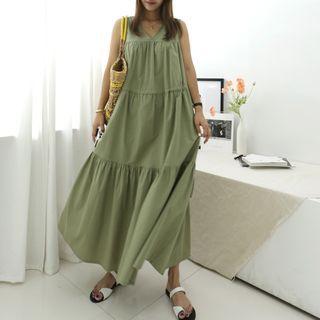 V-neck Sleeveless Maxi Tiered Dress