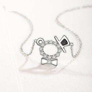 Rhinestone Bear Necklace Silver - One Size