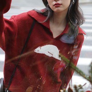 Bear Print Collared Sweater