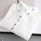 Moon Star Embroidered Shirt White - One Size