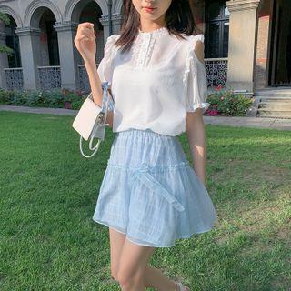 Frilled Cold Shoulder Short Sleeve Blouse