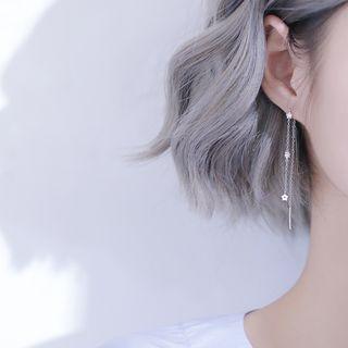 925 Sterling Silver Rhinestone Fringed Earring 1 Pair- 925 Silver - Threader Earring - Star - One Size
