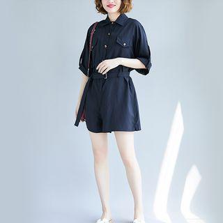 Plain Batwing-sleeve Playsuit