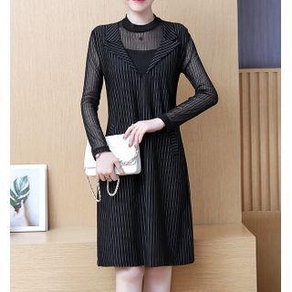 Short-sleeve Mesh Striped Mini Dress