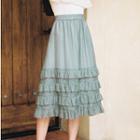 Ruffle Trim A-line Midi Skirt