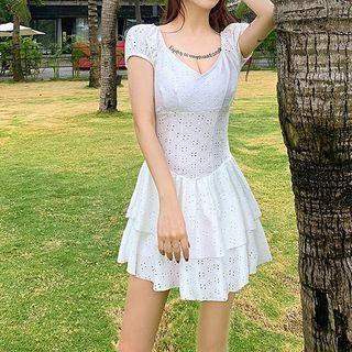 Short-sleeve Plain Swimdress
