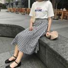 High-waist Checked Midi Skirt