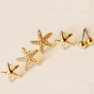 Set Of 3 Pairs: Stud Earring Set Of 3 Pairs - Gold - One Size