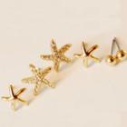 Set Of 3 Pairs: Stud Earring Set Of 3 Pairs - Gold - One Size