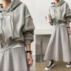 Drop-shoulder Seam-trim Napped Hoodie Gray - One Size