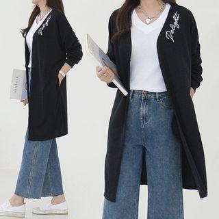 Letter Open-front Long Cardigan