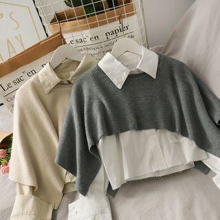 Cuff-details Cropped Shirt / Asymmetric Shawl